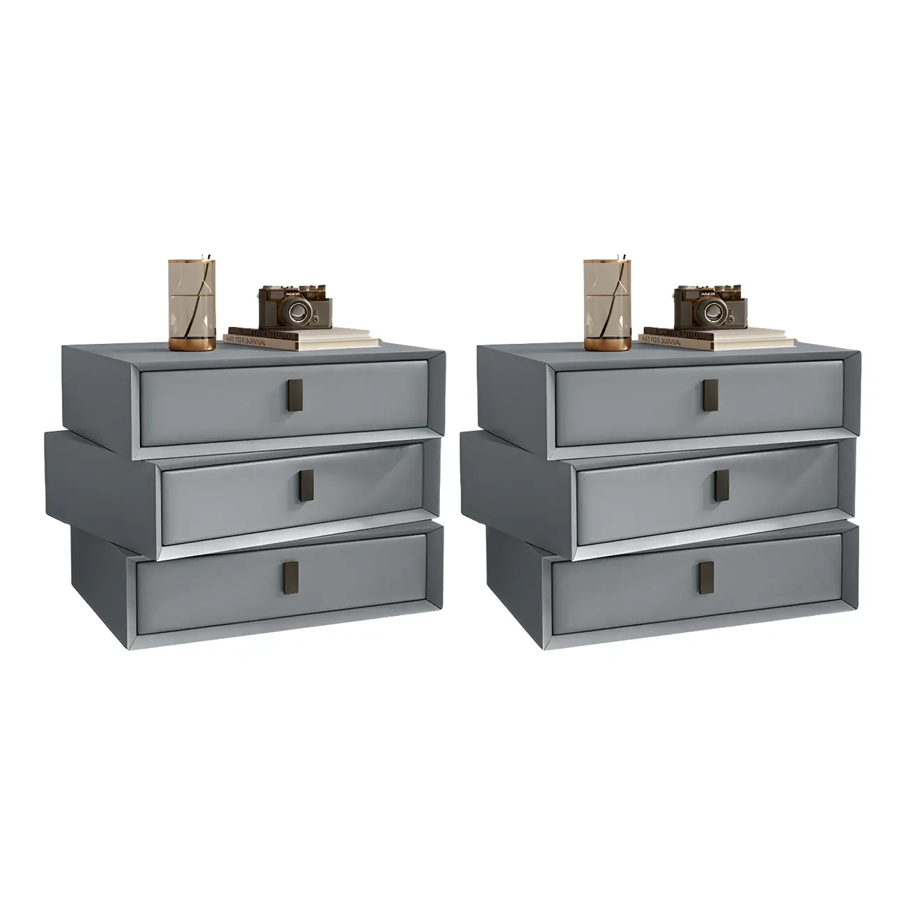 Compact Orange Faux Leather 3-Drawer Stacked Nightstand Image - 15 | homeyfad