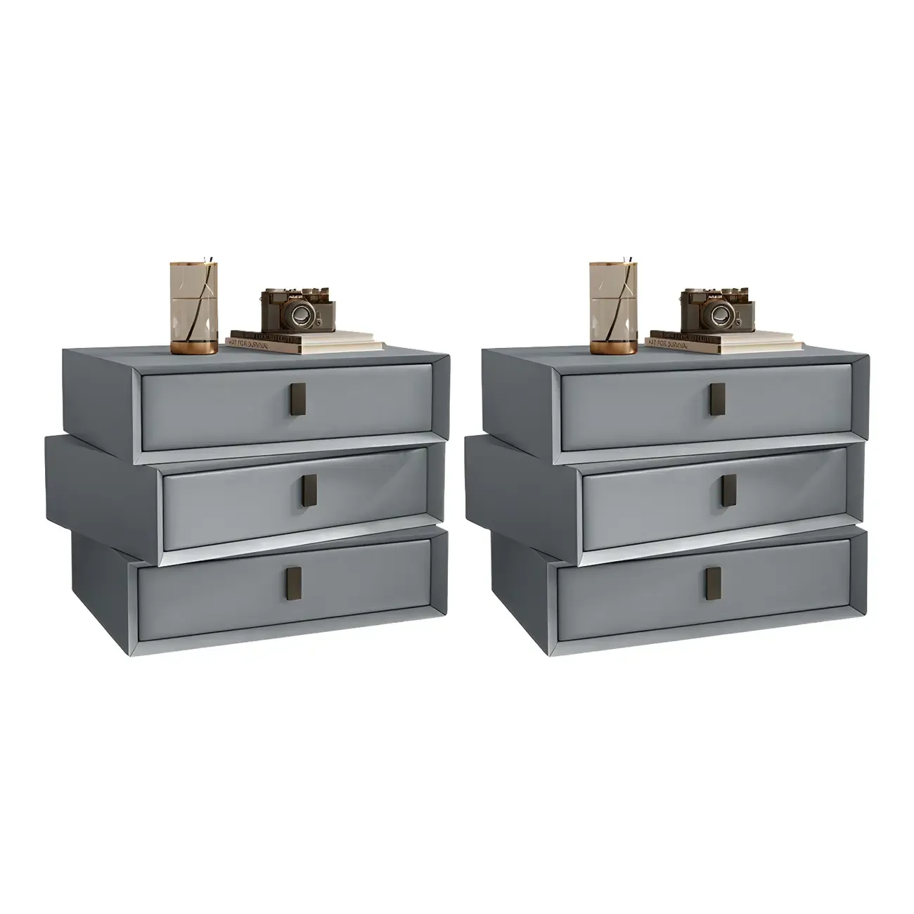 Compact Orange Faux Leather 3-Drawer Stacked Nightstand Image - 15