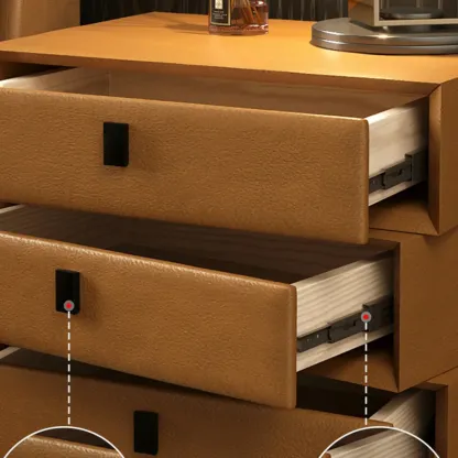 Compact Orange Faux Leather 3-Drawer Stacked Nightstand Image - 16