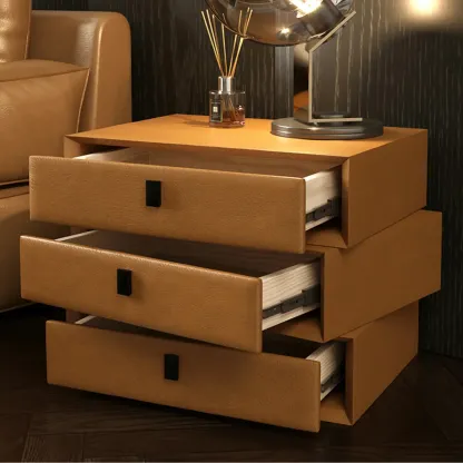 Compact Orange Faux Leather 3-Drawer Stacked Nightstand Image - 18