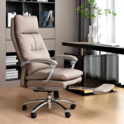 Upholstered Brown Leather Adjustable Swivel Office Chair Image - 1