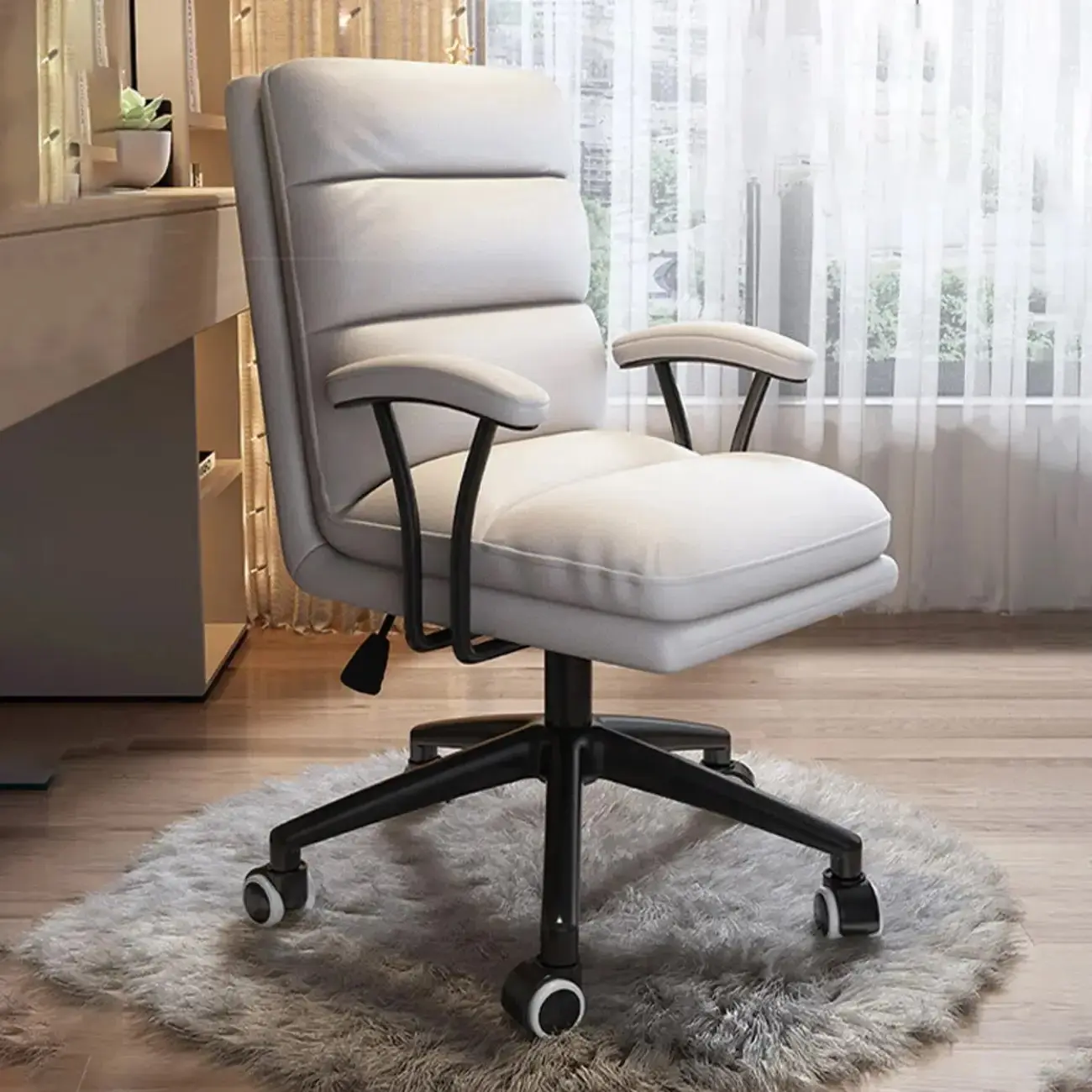 Modern Dove Grey Leather Upholstered Adjustable Swivel Office Chair Image - 1 | homeyfad