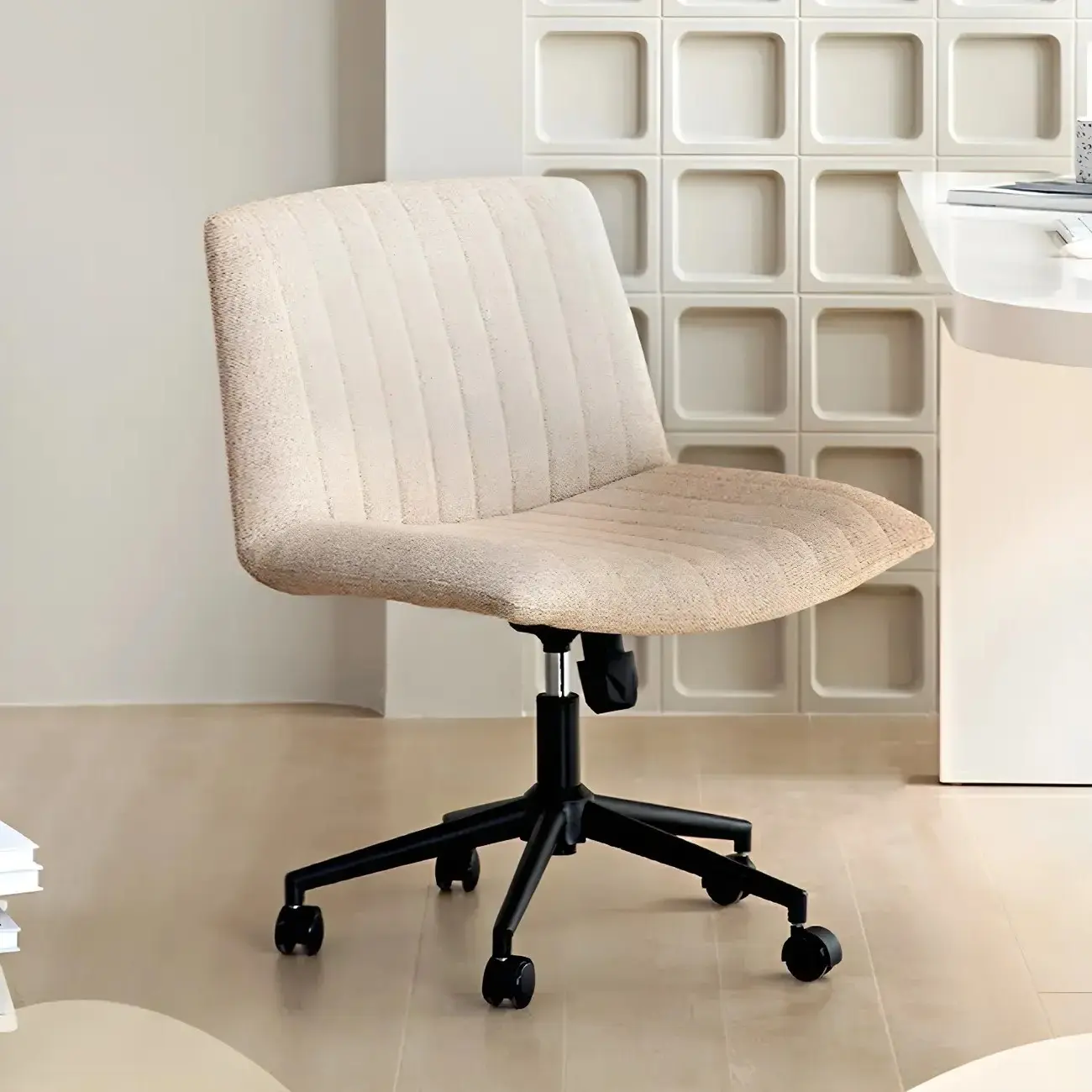 Modern Cream Leather Adjustable Swivel Side Chair Image - 4 | homeyfad