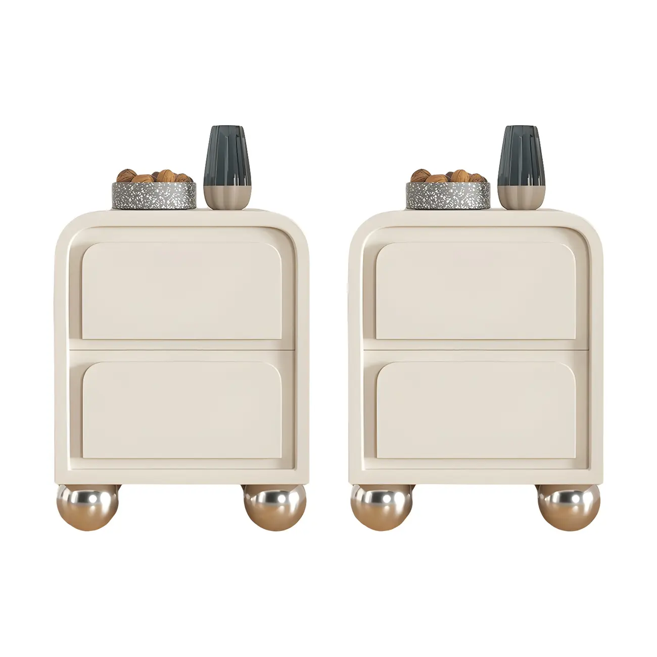 Narrow Off-White Faux Leather 2 Drawers Nightstand Image - 6 | homeyfad