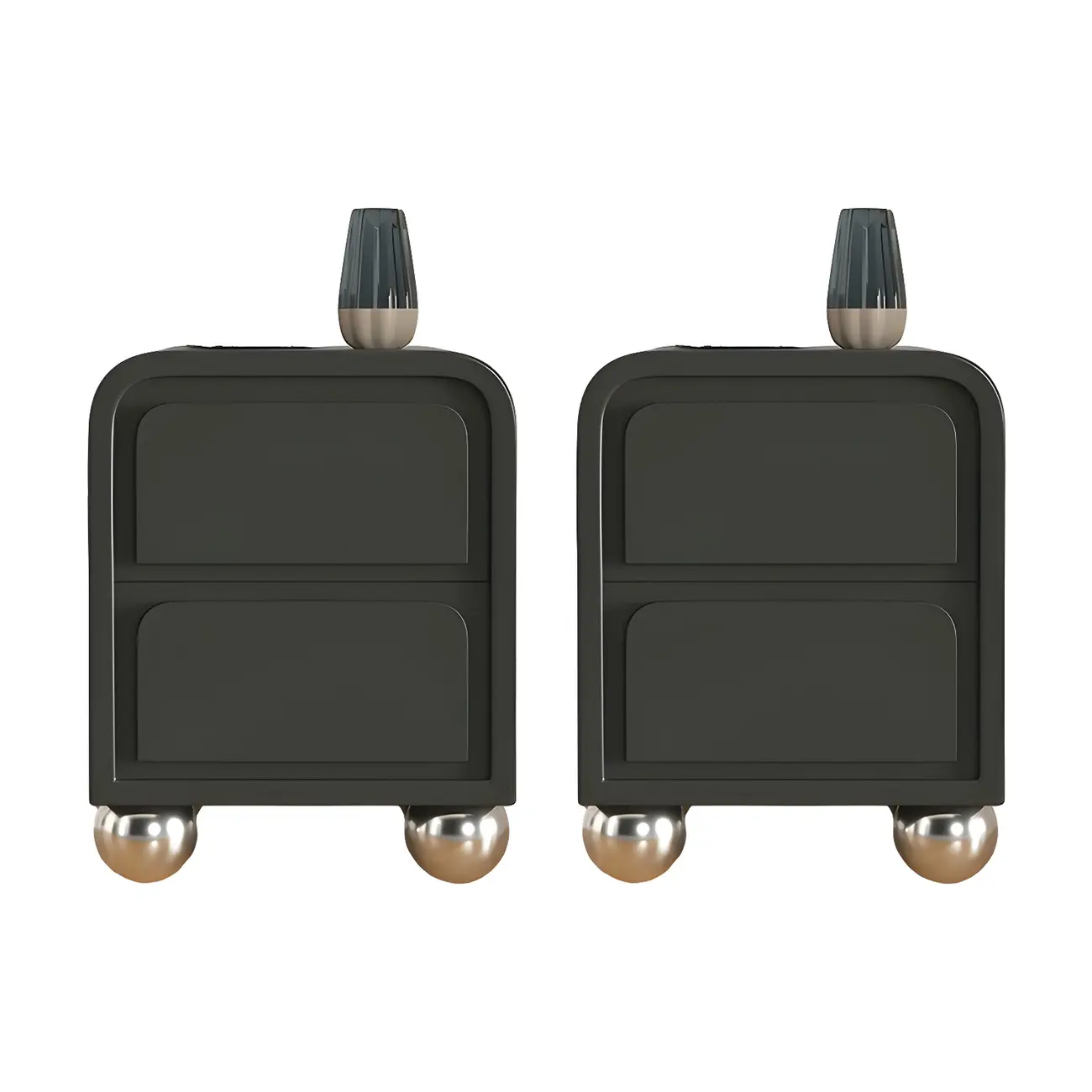 Narrow Off-White Faux Leather 2 Drawers Nightstand Image - 8 | homeyfad