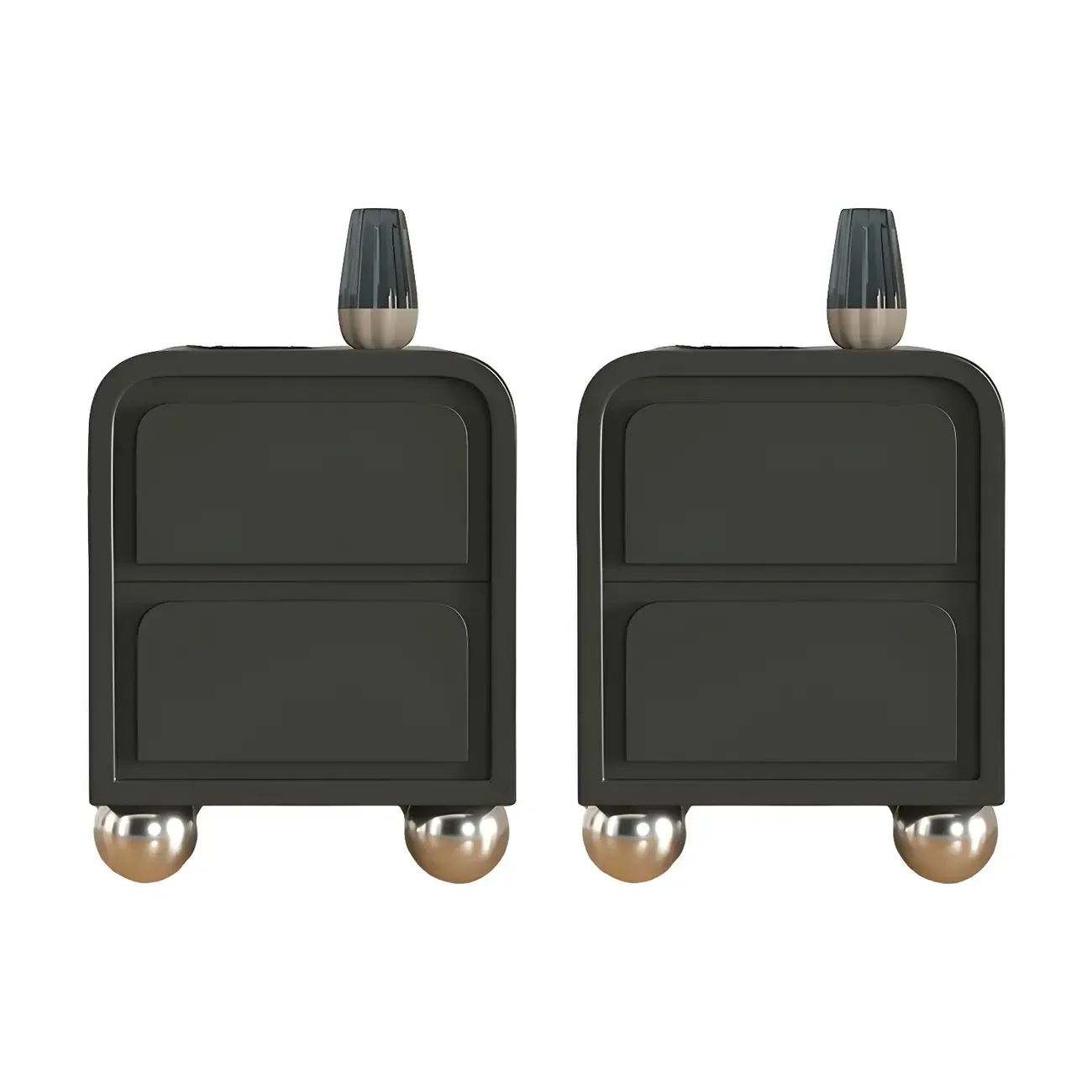 Narrow Off-White Faux Leather 2 Drawers Nightstand Image - 8