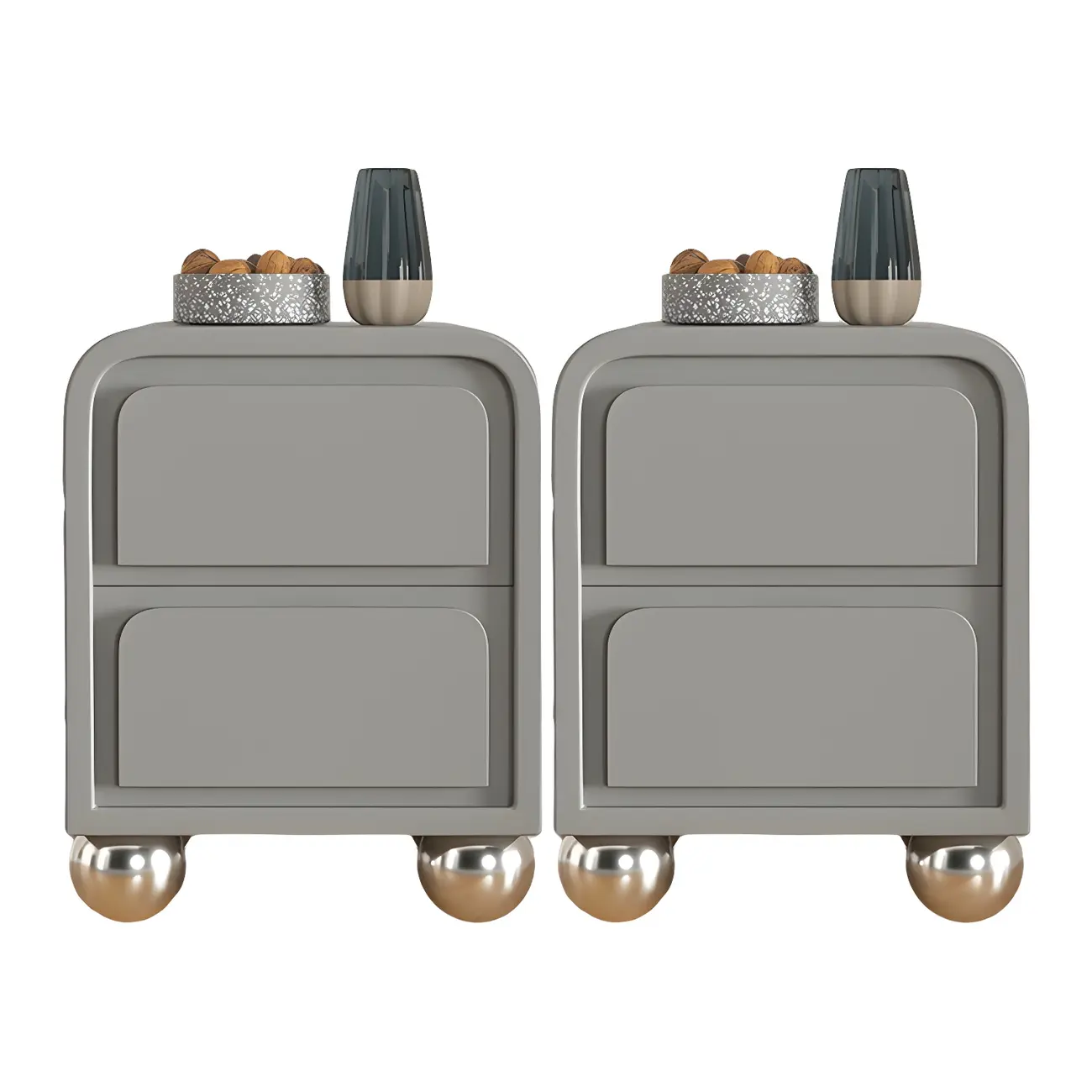 Narrow Off-White Faux Leather 2 Drawers Nightstand Image - 12 | homeyfad