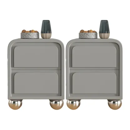 Narrow Off-White Faux Leather 2 Drawers Nightstand Image - 12