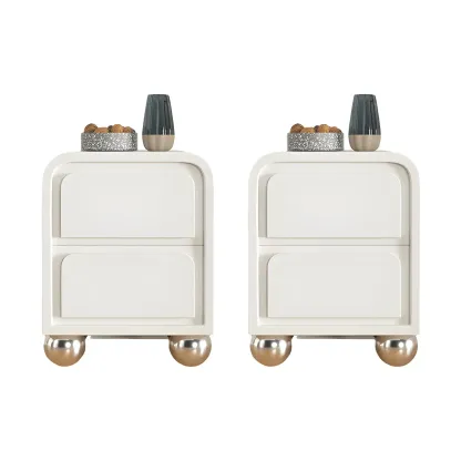 Narrow Off-White Faux Leather 2 Drawers Nightstand Image - 13