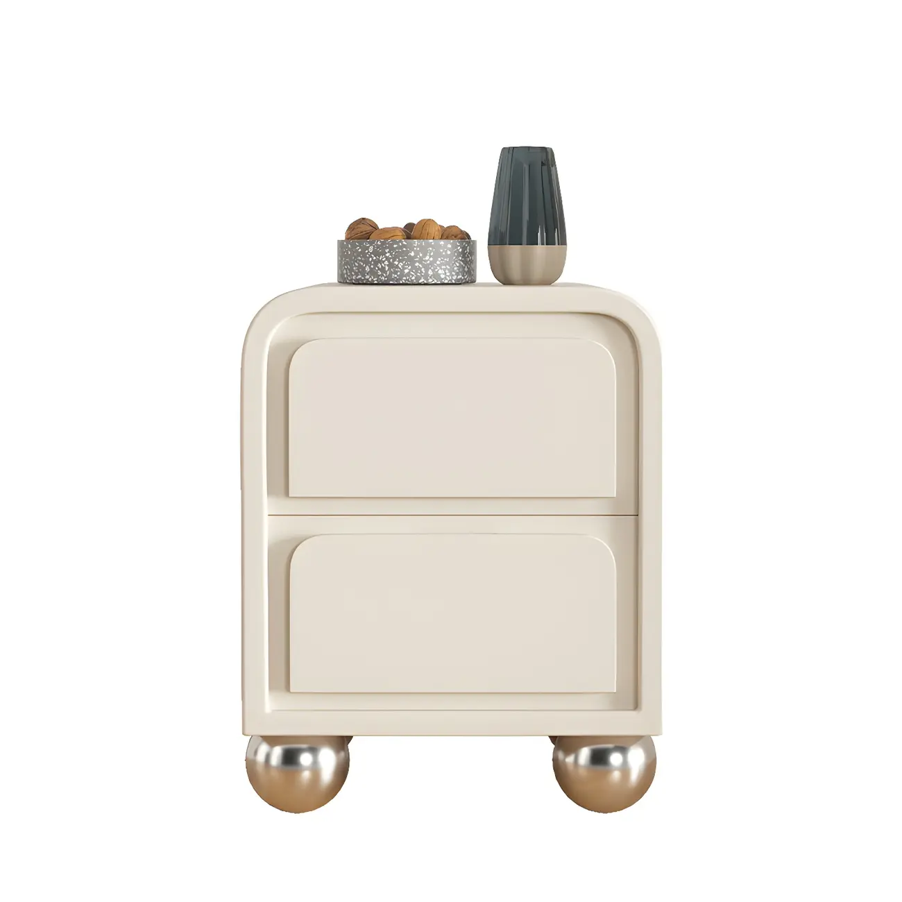 Narrow Off-White Faux Leather 2 Drawers Nightstand Image - 14 | homeyfad