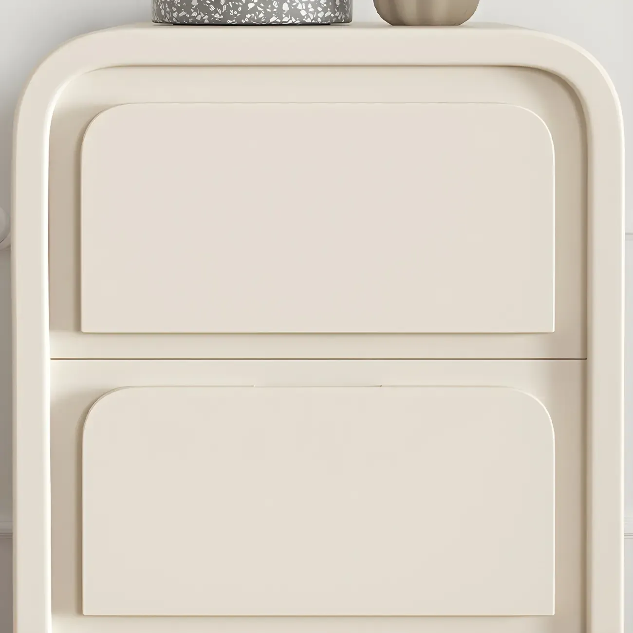 Narrow Off-White Faux Leather 2 Drawers Nightstand Image - 7