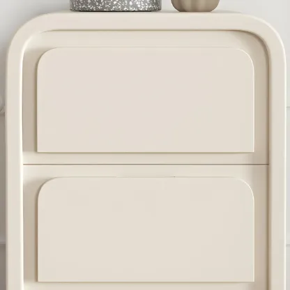 Narrow Off-White Faux Leather 2 Drawers Nightstand Image - 7