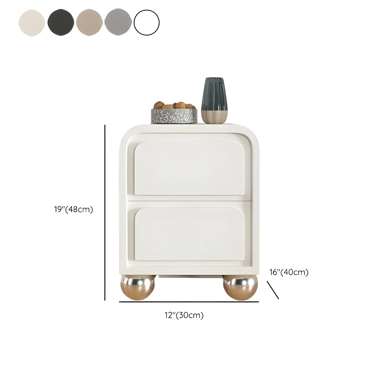 Narrow Off-White Faux Leather 2 Drawers Nightstand #size | homeyfad