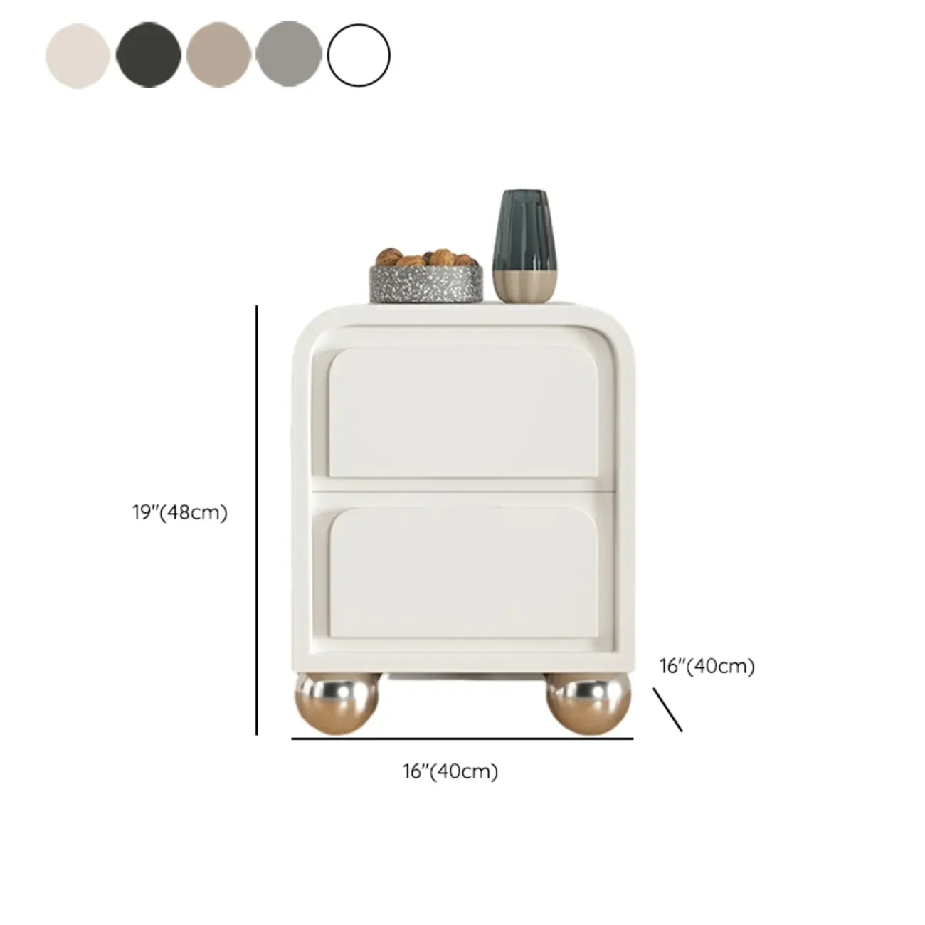 Narrow Off-White Faux Leather 2 Drawers Nightstand Image - 17