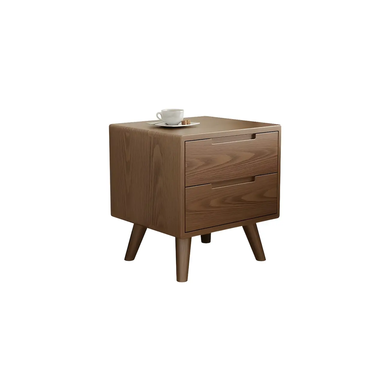Small Modern Brown Rubberwood Shelf & Drawer Nightstand Image - 12 | homeyfad