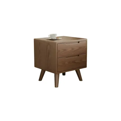 Small Modern Brown Rubberwood Shelf & Drawer Nightstand Image - 12