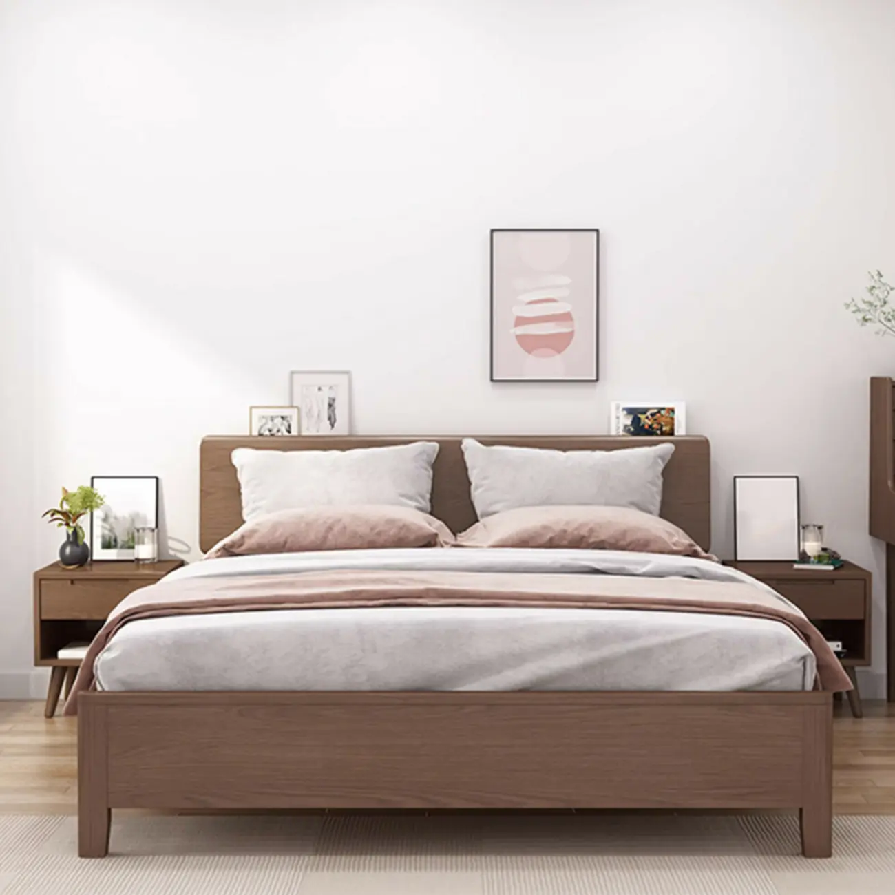 Small Modern Brown Rubberwood Shelf & Drawer Nightstand Image - 5 | homeyfad