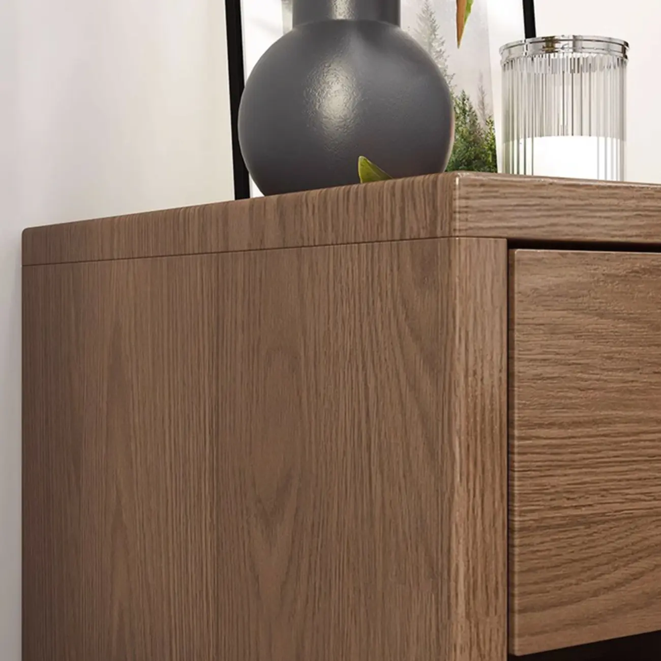 Small Modern Brown Rubberwood Shelf & Drawer Nightstand Image - 7 | homeyfad