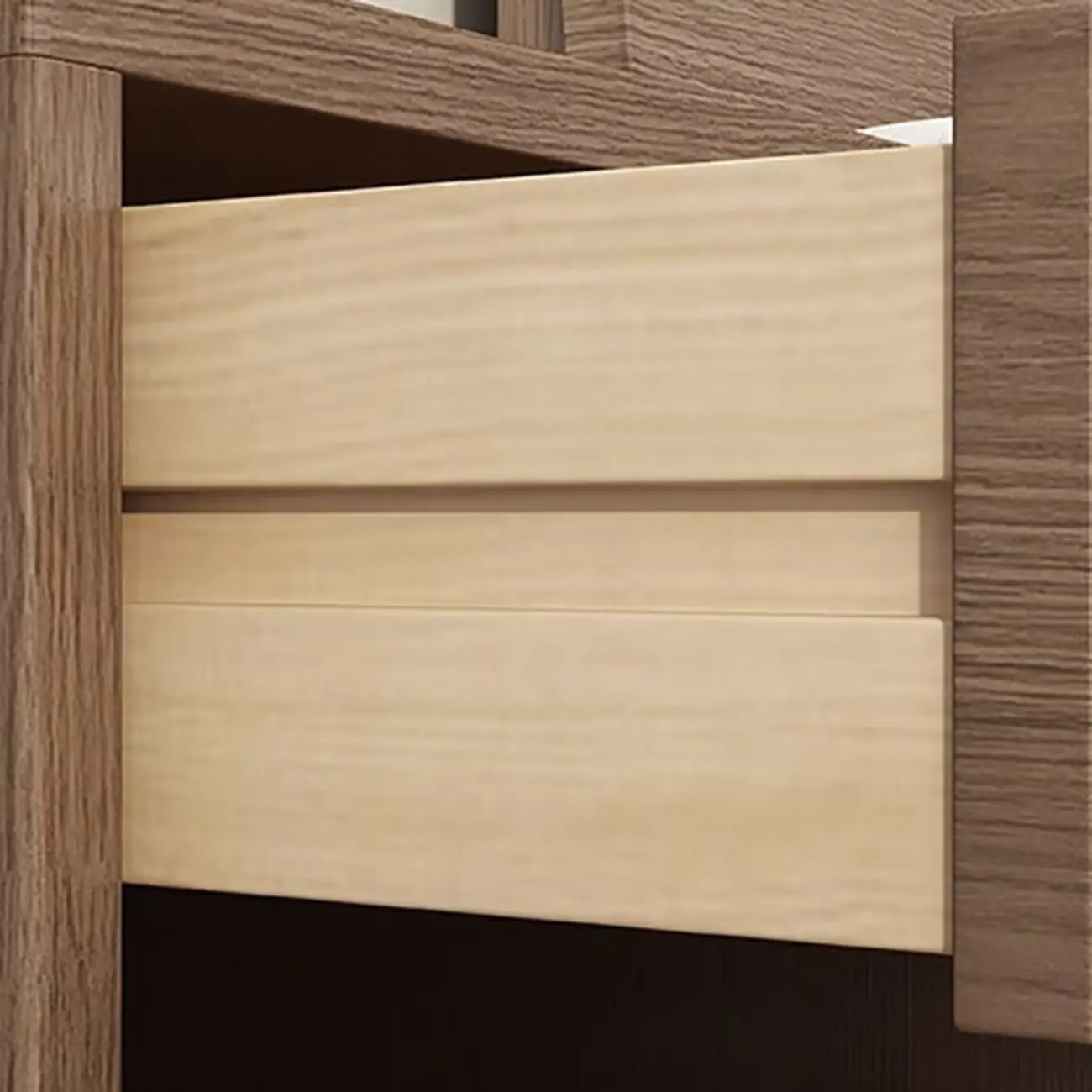 Small Modern Brown Rubberwood Shelf & Drawer Nightstand Image - 8 | homeyfad