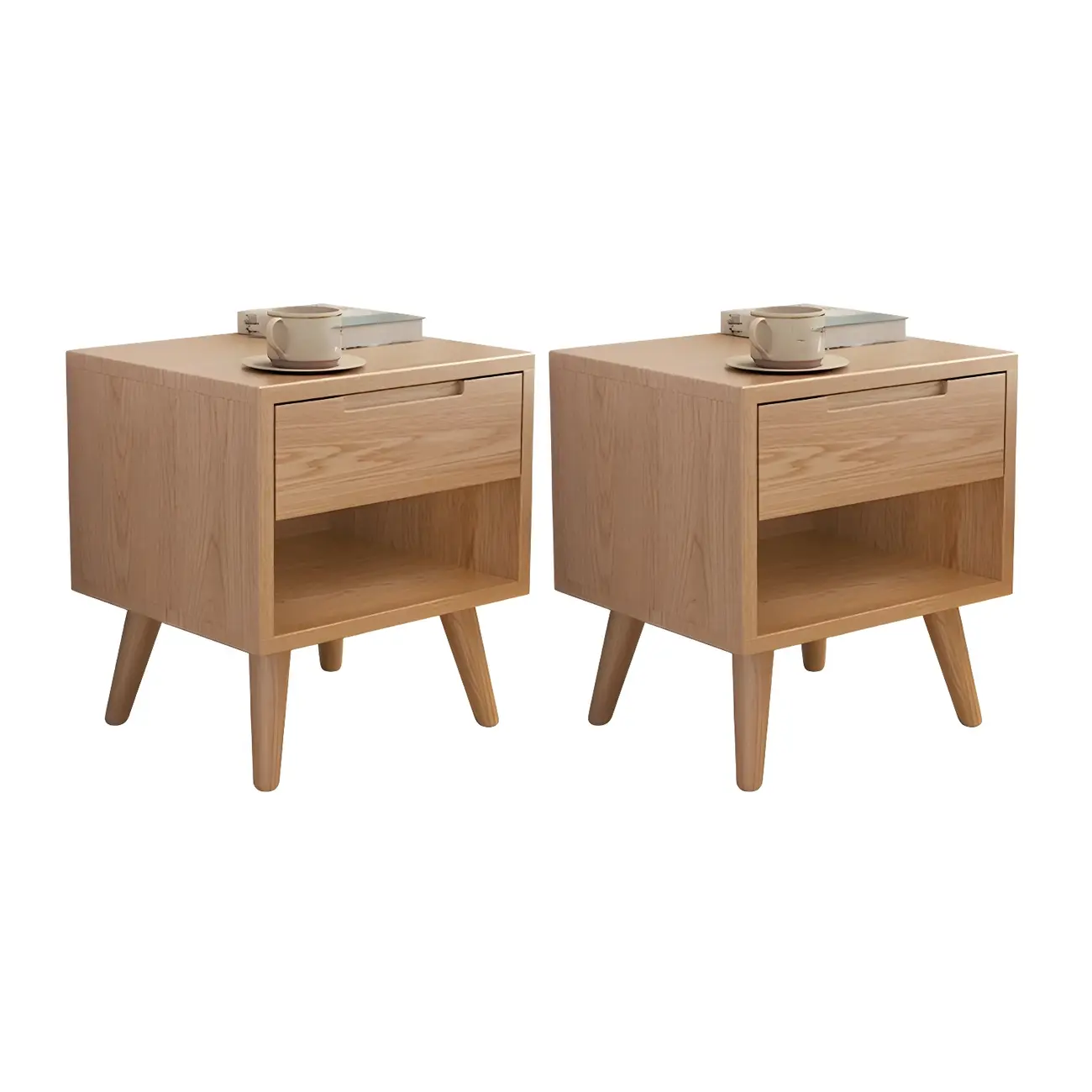 Small Modern Brown Rubberwood Shelf & Drawer Nightstand Image - 19 | homeyfad