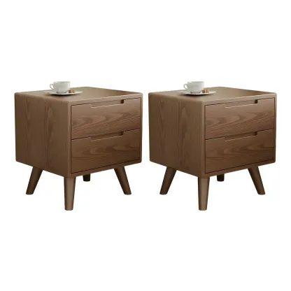 Small Modern Brown Rubberwood Shelf & Drawer Nightstand Image - 21