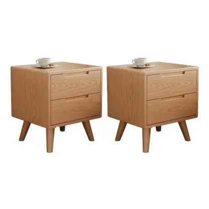 Small Modern Brown Rubberwood Shelf & Drawer Nightstand Image - 22