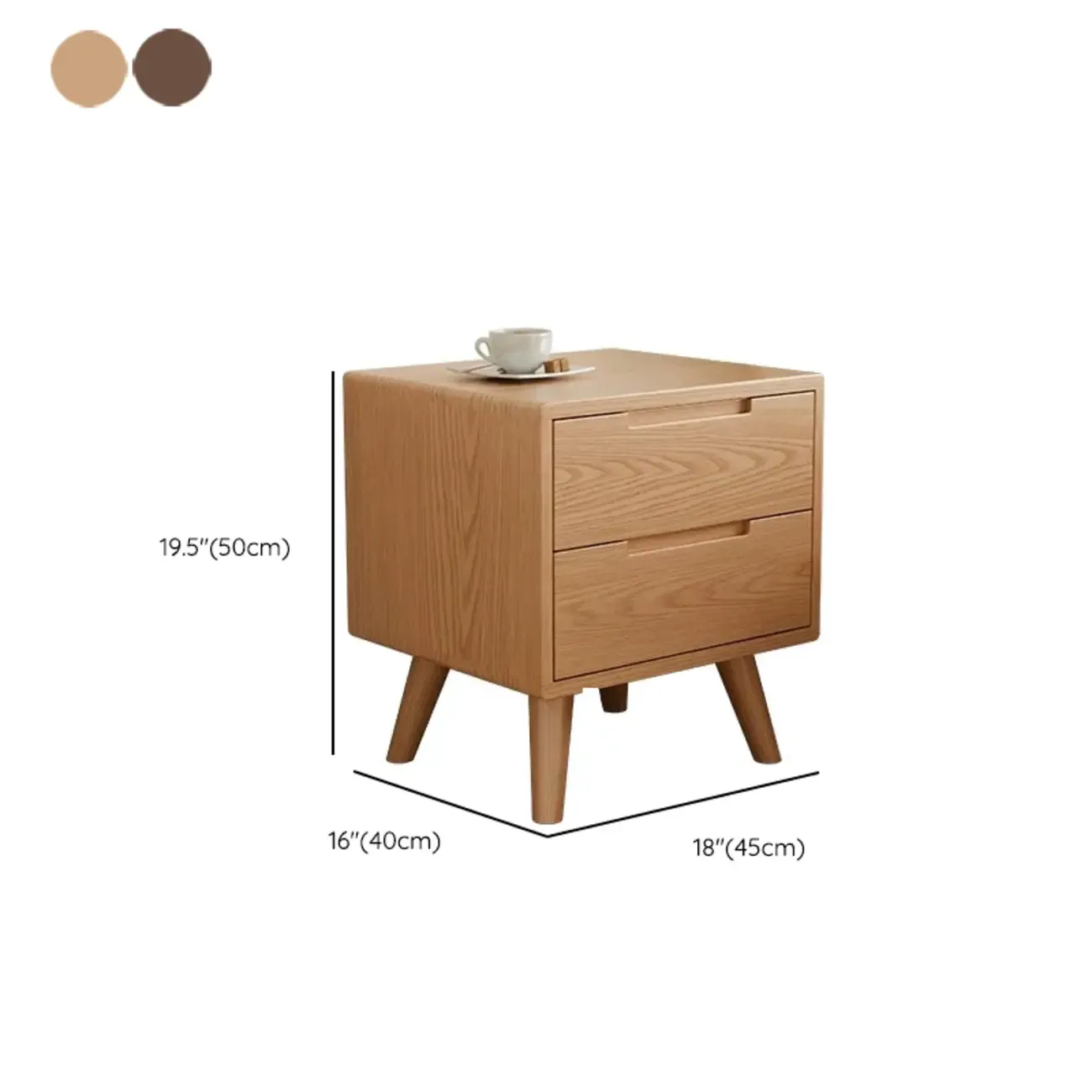 Small Modern Brown Rubberwood Shelf & Drawer Nightstand #size