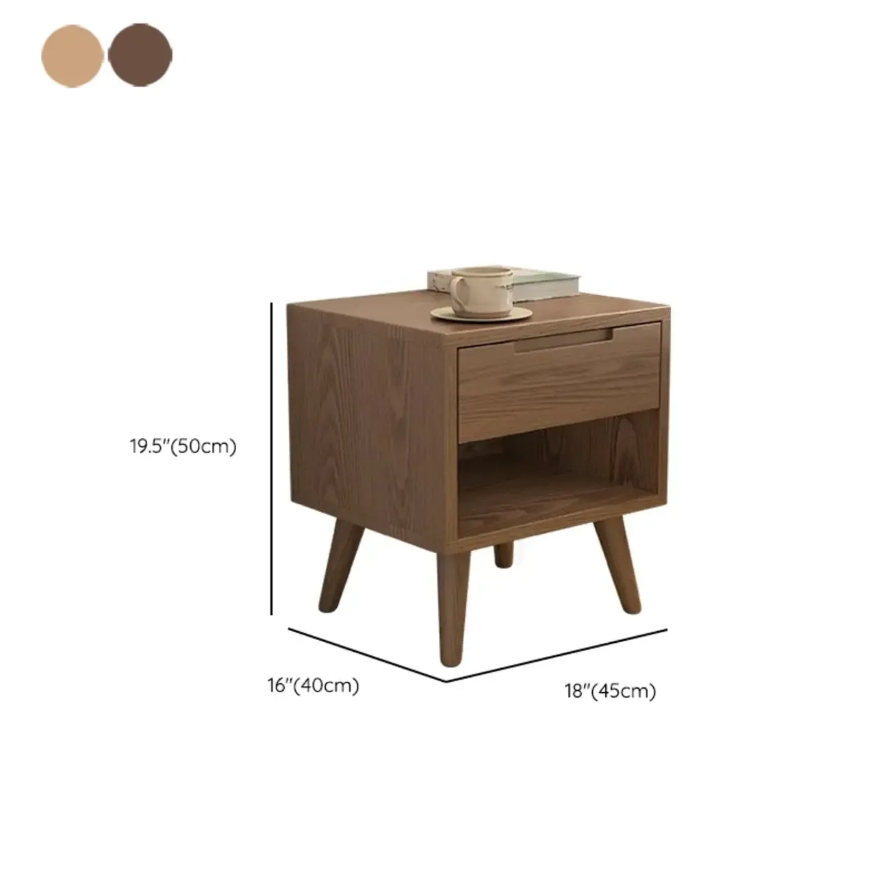 Small Modern Brown Rubberwood Shelf & Drawer Nightstand Image - 25