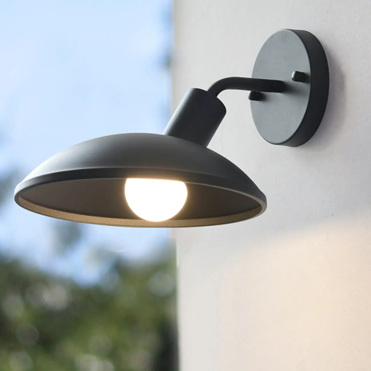 Mini Modern Metal Black Dome LED Outdoor Wall Light | homeyfad