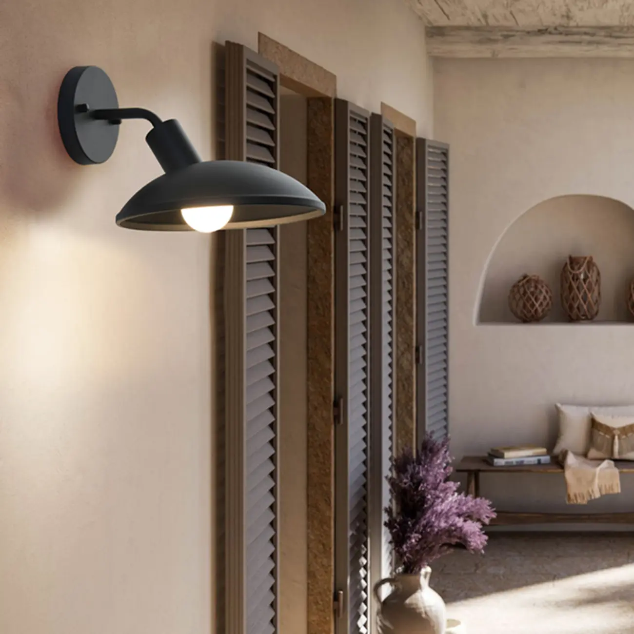 Mini Modern Metal Black Dome LED Outdoor Wall Light | homeyfad