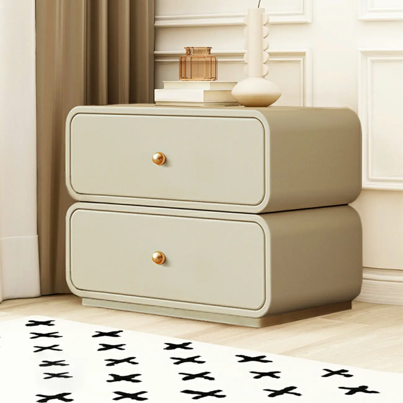 Modern White Faux Leather Rounded 2-Drawer Nightstand Image - 4 | homeyfad