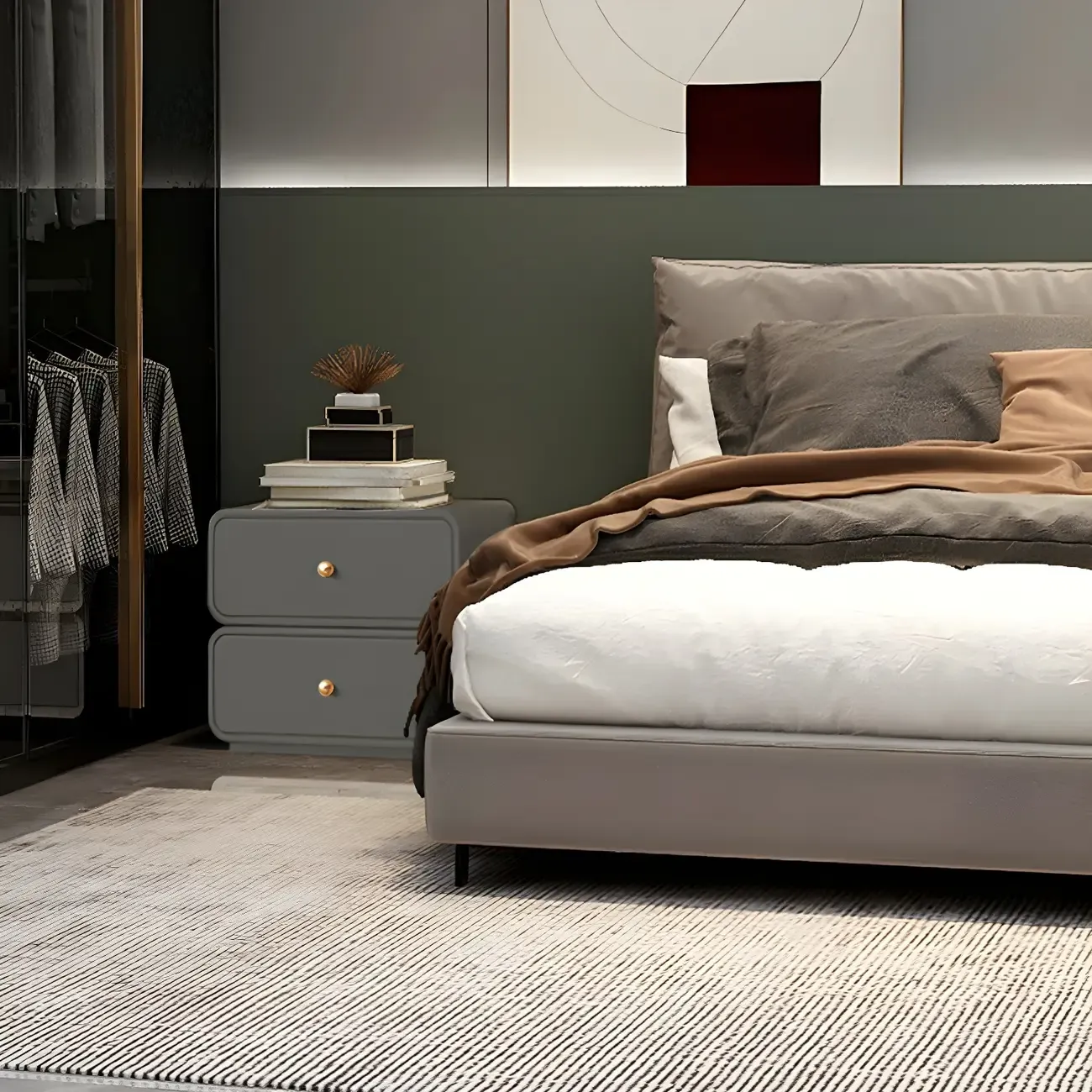 Modern White Faux Leather Rounded 2-Drawer Nightstand Image - 11