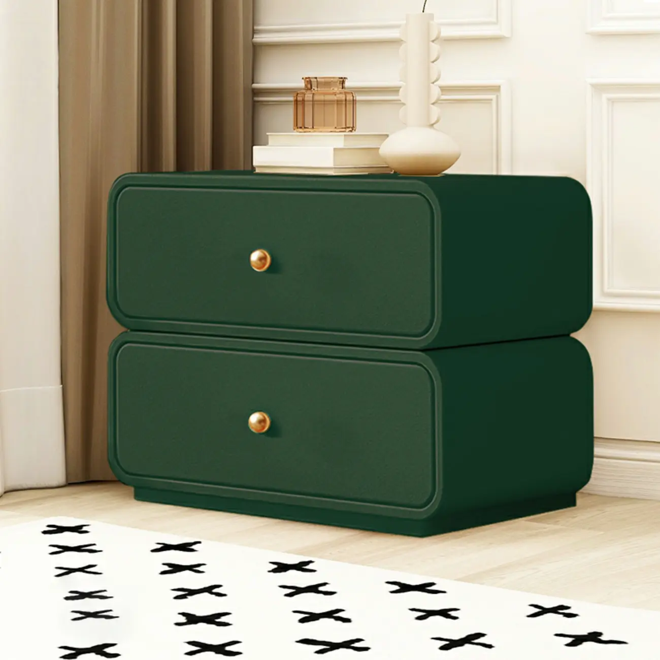 Modern White Faux Leather Rounded 2-Drawer Nightstand Image - 7 | homeyfad