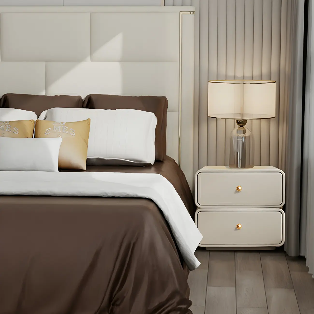 Modern White Faux Leather Rounded 2-Drawer Nightstand Image - 12 | homeyfad