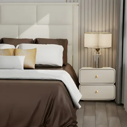 Modern White Faux Leather Rounded 2-Drawer Nightstand Image - 12