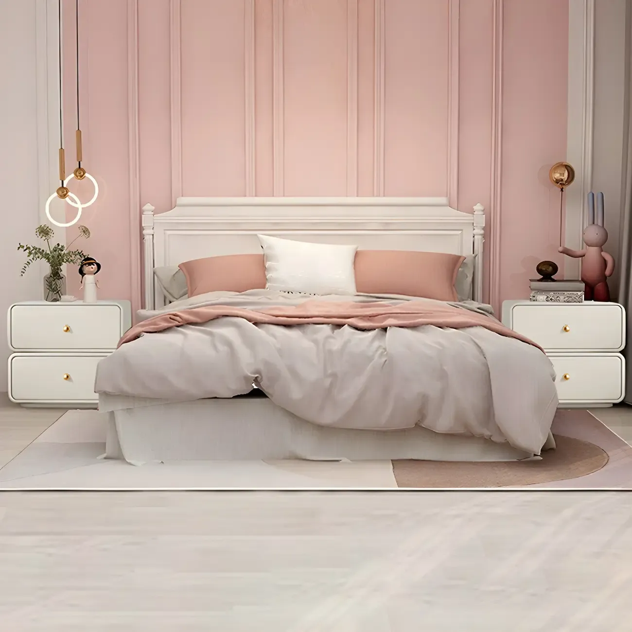 Modern White Faux Leather Rounded 2-Drawer Nightstand Image - 13