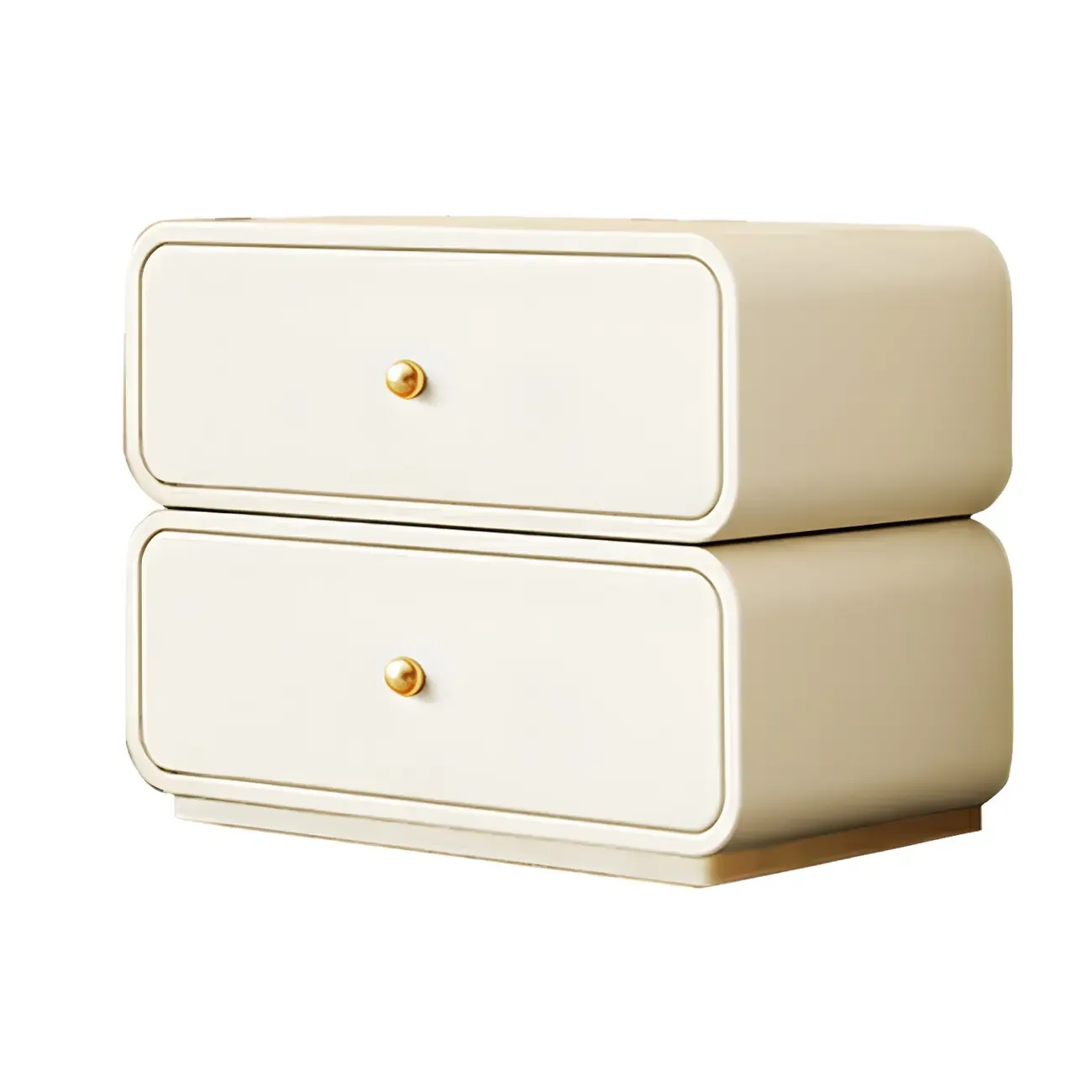 Modern White Faux Leather Rounded 2-Drawer Nightstand Image - 14