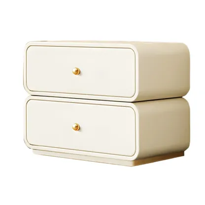 Modern White Faux Leather Rounded 2-Drawer Nightstand Image - 14