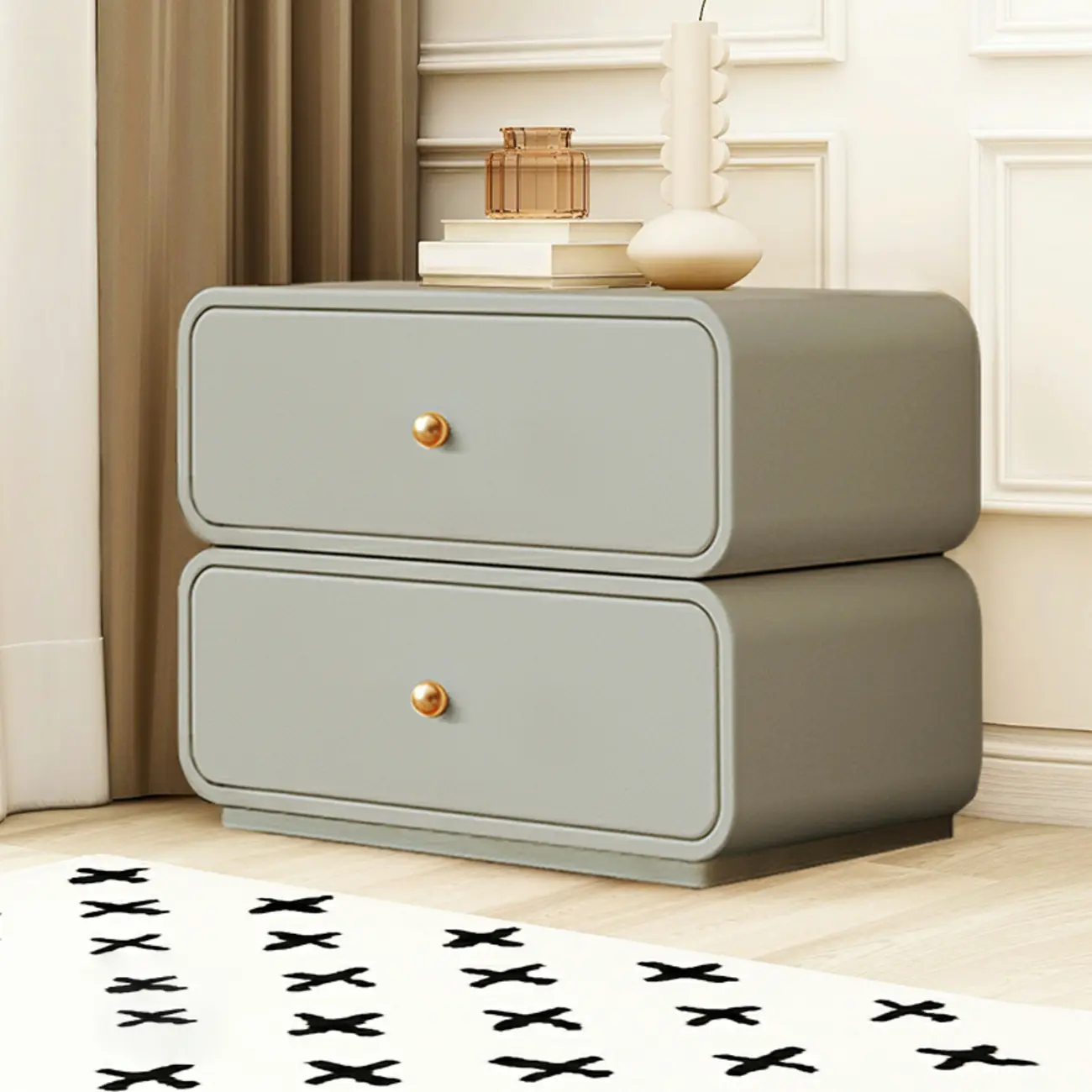 Modern White Faux Leather Rounded 2-Drawer Nightstand Image - 6 | homeyfad