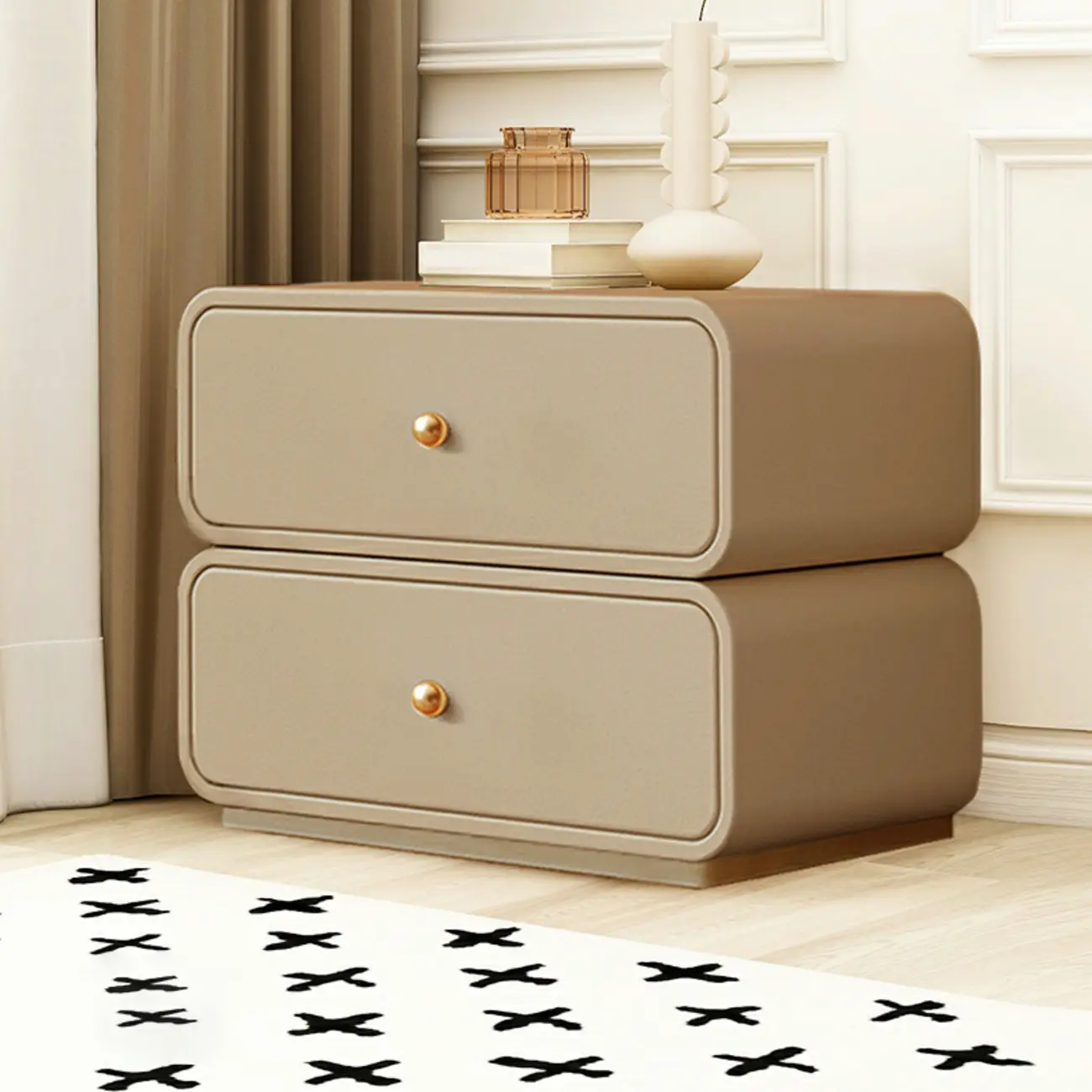 Modern White Faux Leather Rounded 2-Drawer Nightstand Image - 9 | homeyfad