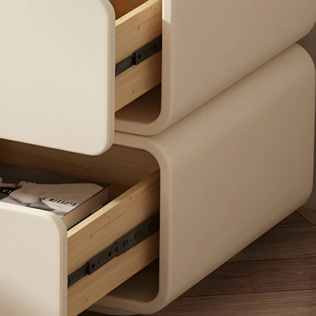 Modern White Faux Leather Rounded 2-Drawer Nightstand Image - 17 | homeyfad