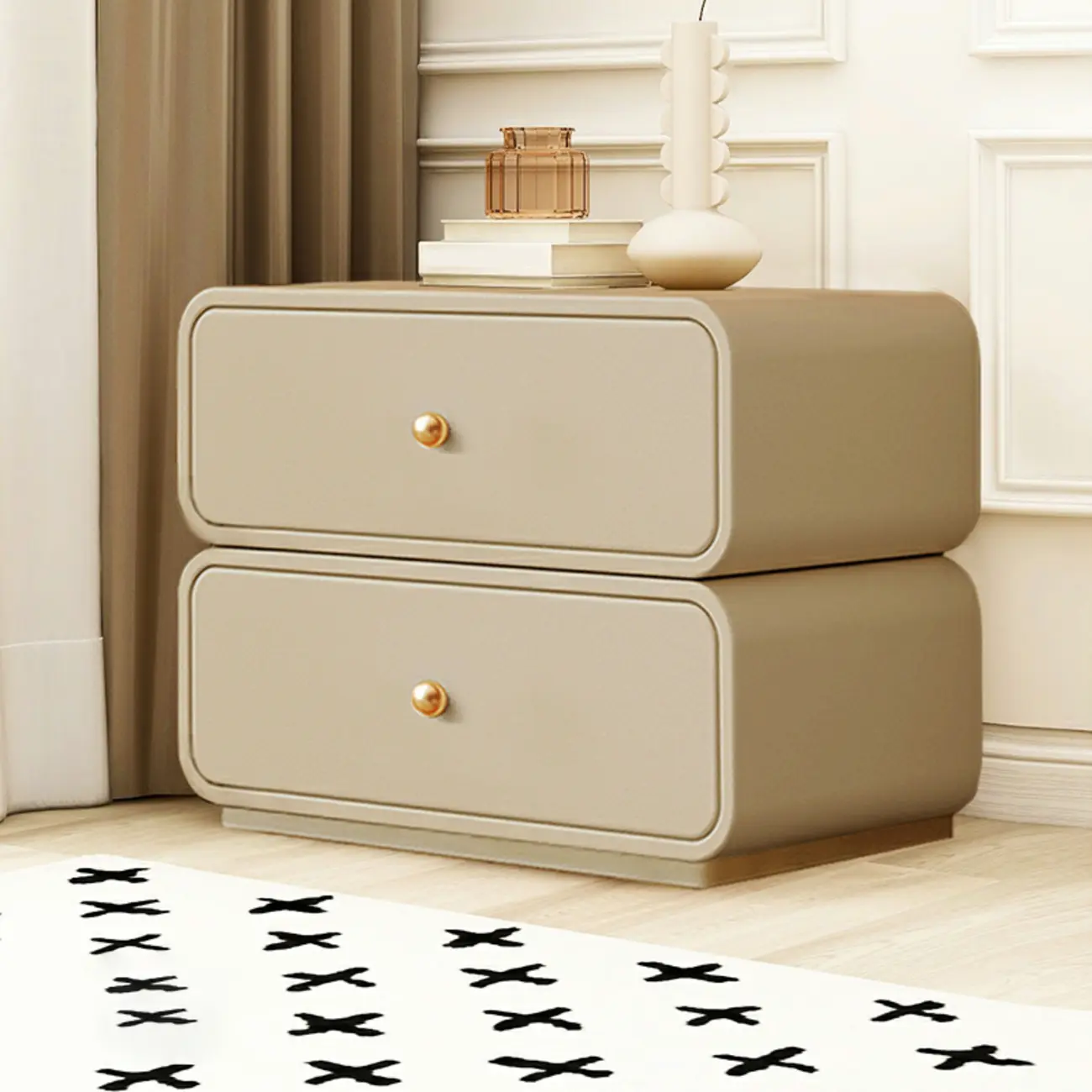 Modern White Faux Leather Rounded 2-Drawer Nightstand Image - 8 | homeyfad