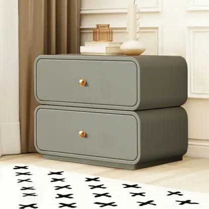 Modern White Faux Leather Rounded 2-Drawer Nightstand Image - 10