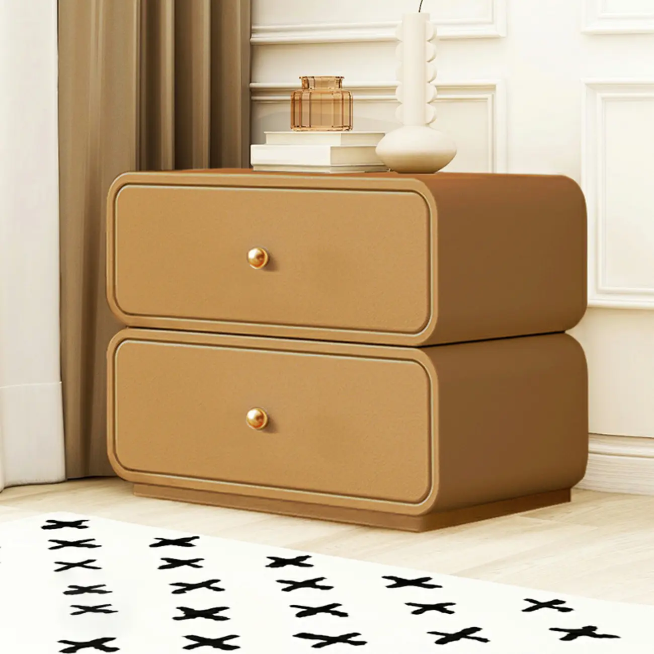 Modern White Faux Leather Rounded 2-Drawer Nightstand Image - 5 | homeyfad