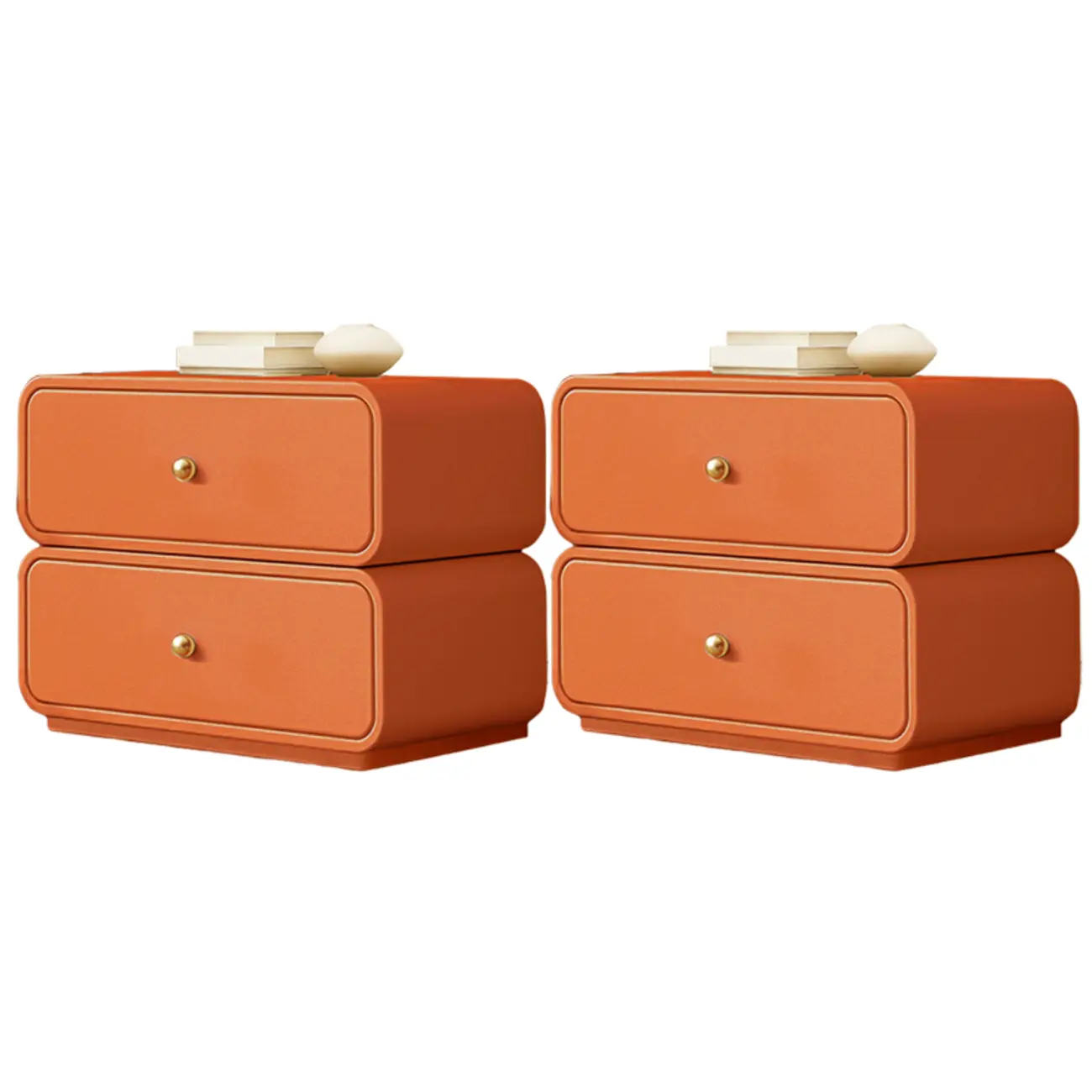 Modern White Faux Leather Rounded 2-Drawer Nightstand Image - 19 | homeyfad