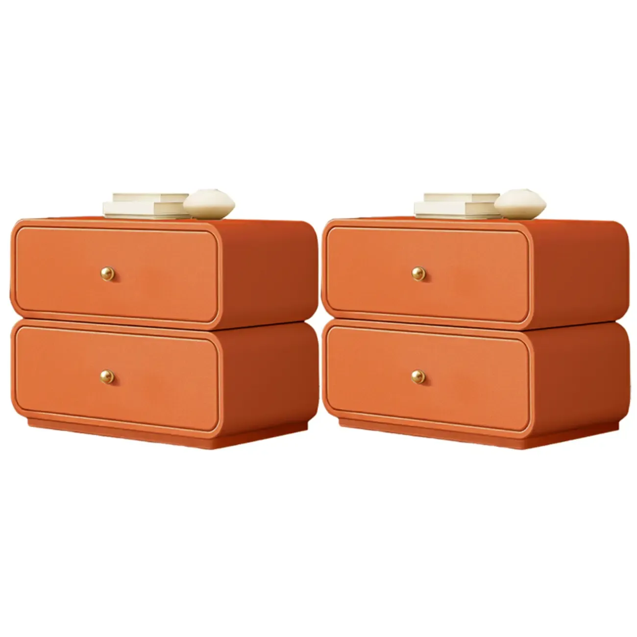 Modern White Faux Leather Rounded 2-Drawer Nightstand Image - 19