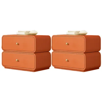 Modern White Faux Leather Rounded 2-Drawer Nightstand Image - 19