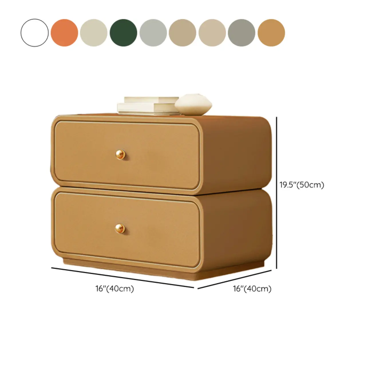 Modern White Faux Leather Rounded 2-Drawer Nightstand #size | homeyfad