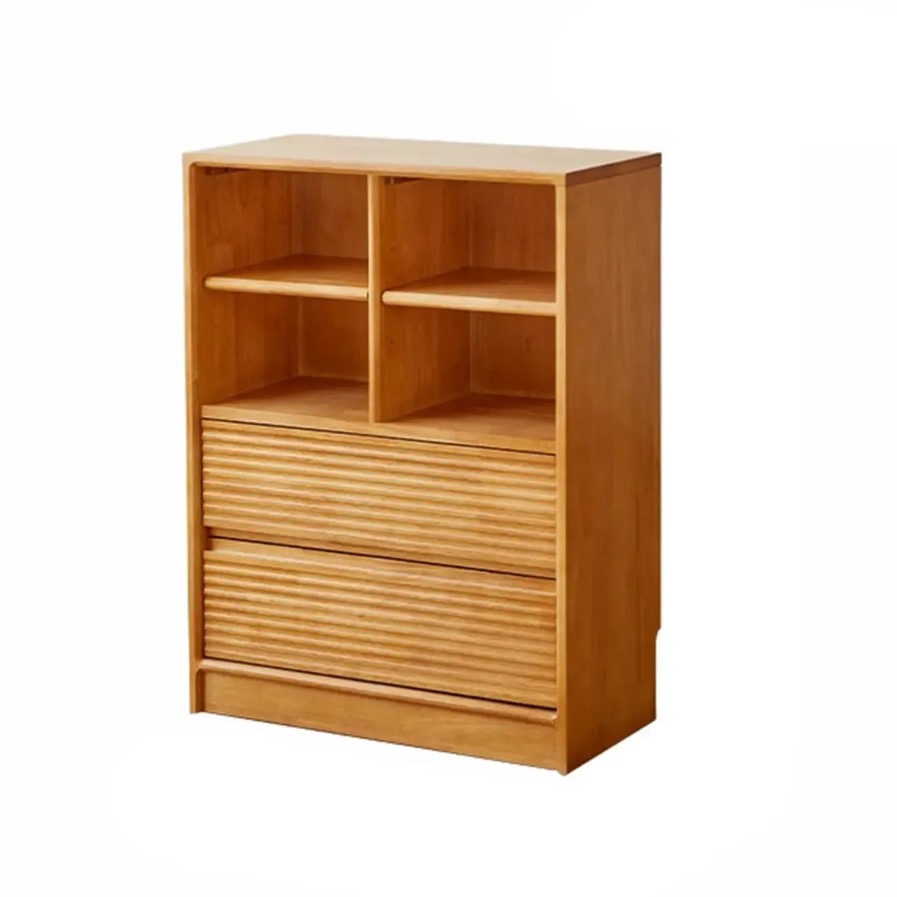 Scandinavian Light Wood 2-Shelf Bookcase with Drawers Image - 4