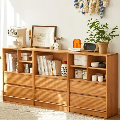 Scandinavian Light Wood 2-Shelf Bookcase with Drawers Image - 2
